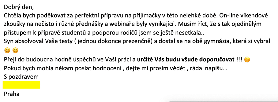 Poděkování za přípravu od rodičů deváťáků